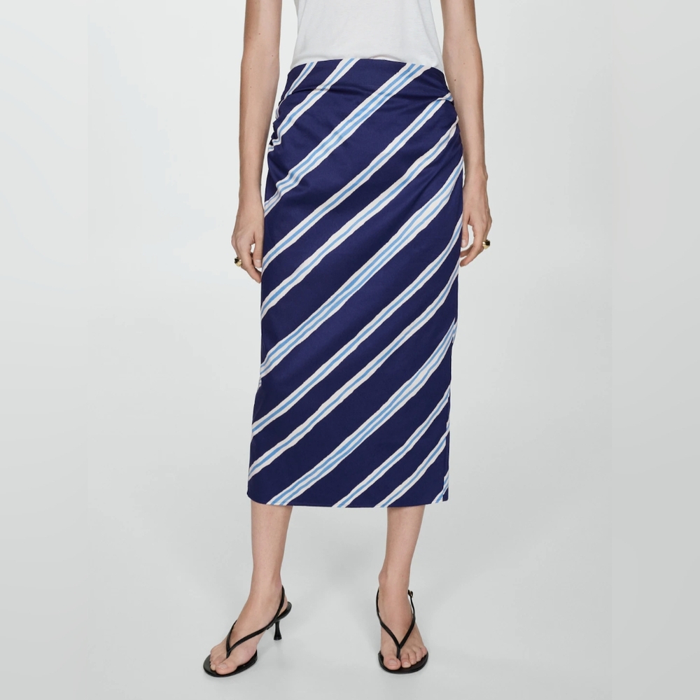 MNG Striped Blue Midi Skirt
